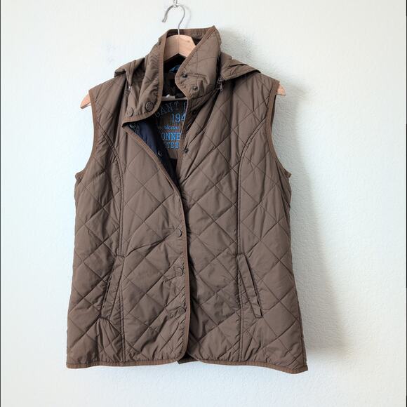 GANT Quilted Vest Womens Large Brown Hooded Snap Puffer Gillet Preppy Old Money - Picture 10 of 13